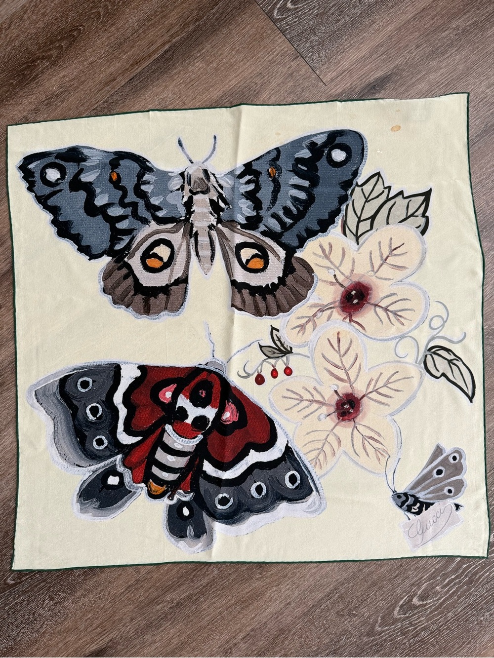 Display #1 Gucci Scarf Kris Knight Butterfly Floral Butter Yellow Silk